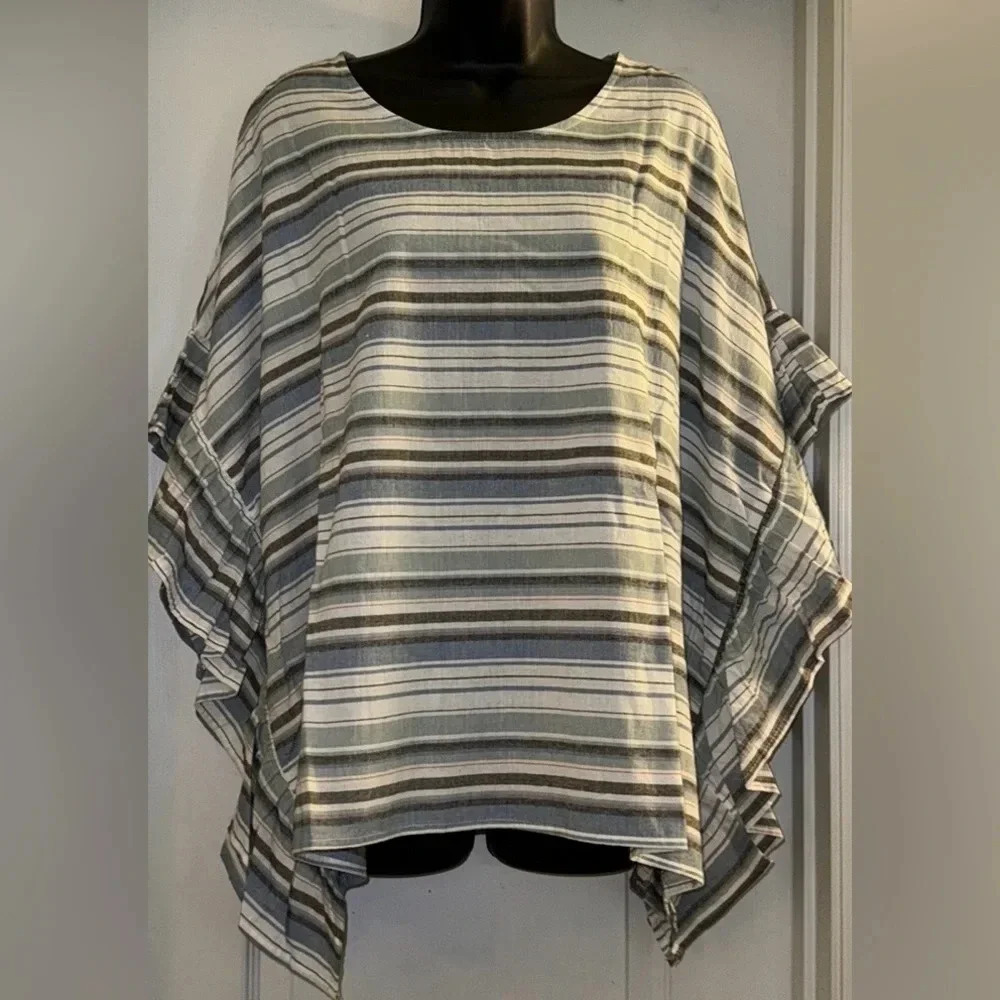 Cotton Bleu Poncho Top Women’s Oversized Butterfly Sides